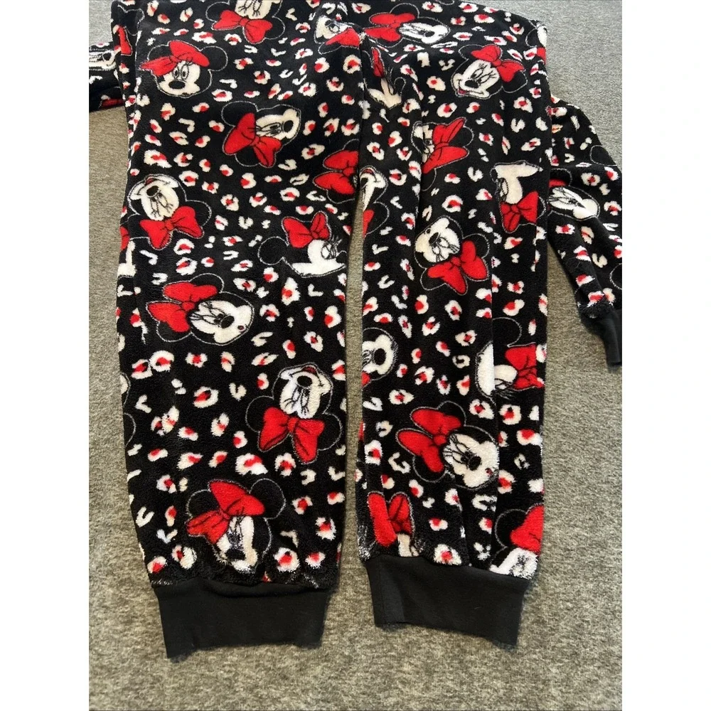 Disney Brand Adult XL Fleece Pajamas Minnie Mouse One Piece Hooded Sleepwear - Picture 2 of 8